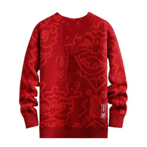 Chinese New Year red sweater men's autumn and winter thickening round neck fashion top
