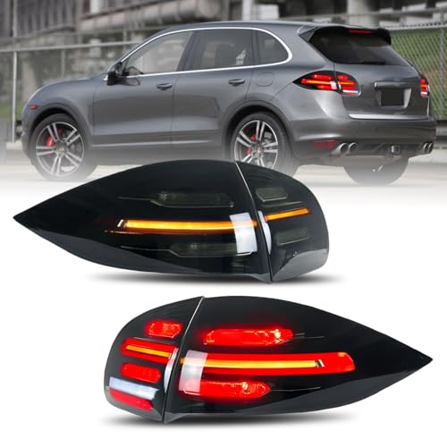 HCmotion LED Tail Lights For Porsche Cayenne 2011-2014 Assembly Smoked Rear Lamps With Turn Signal Sequential (Smoked)