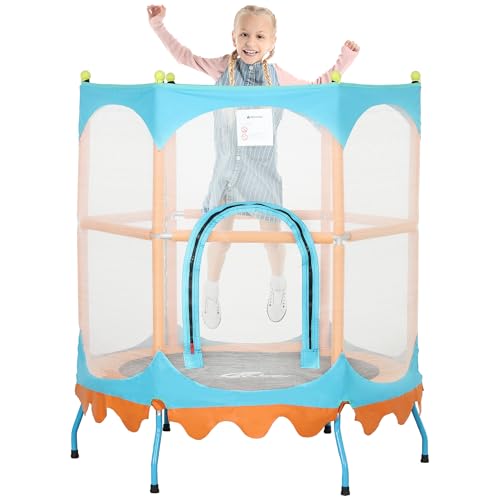 Qaba Trampoline for Kids, 4.6FT Mini Toddler Trampoline Indoor Outdoor with Handlebar, Safety Enclosure Net, Birthday Gifts for Boy and Girl, Age 3-6 Years Old, Orange