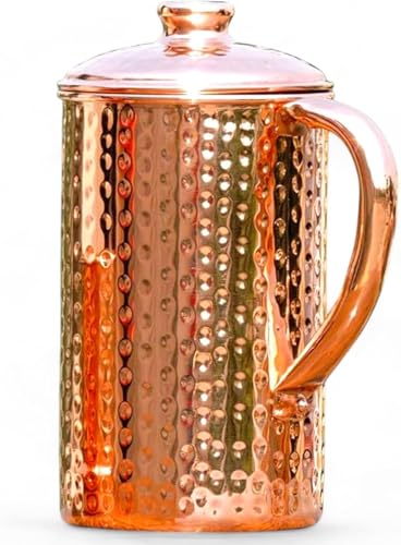 Wasserkrug aus reinem Kupfer, gehämmert, für Ayurveda-Gesundheitsvorteile, 1,5 Liter Kupferkrug aus reinem Kupfer (gehämmerter Krug) Wasserkrug aus reinem Kupfer, gehämmert, für Ayurveda-Gesundheitsvorteile, 1,5 Liter Kupferkrug aus reinem Kupfer (gehämmerter Krug)
