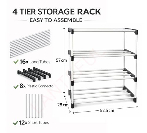 Image of 4 Tier Plastic Shelf Organizer for Wardrobe, Adjustable Almirah Divider for Clothes Storage, Multipurpose Cupboard Rack,Multipurpose use Bookshelf,Collapsible Wardrobe,Kids Rack Cabinet Children stand