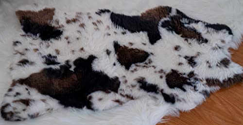 DUPA LIFE Cow Black White Brown Cow Print Faux Fur Cowhide Area Rug for Bedroom, Living Room,Chair Cover. Ultra Soft Fluffy Cozy Washable Cute 2x3 Feet