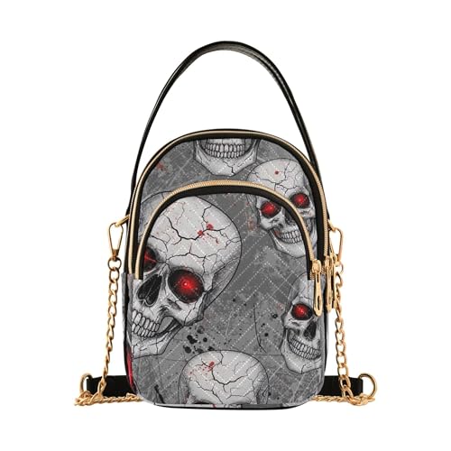 Women's Shoulder Purses Art Print Chain Strap Cell Phone Purse Quilted Designer Clutch Ladies Zipper Tote White Skulls Red Eyes Prints