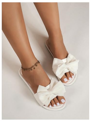 SweatyRocks Women's Open Toe Flat Sandals Bow Slip On Flat Sandals Summer Beach Slides4