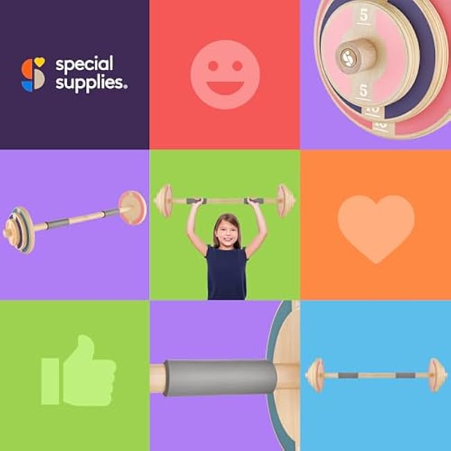 Special Supplies Kids Wooden Play Workout Weights - Adjustable Barbell Weight for Home Gym Equipment, Perfect Exercise Workout Set for School or Home Fitness Activities, Pastel Colors (1 Barbell)