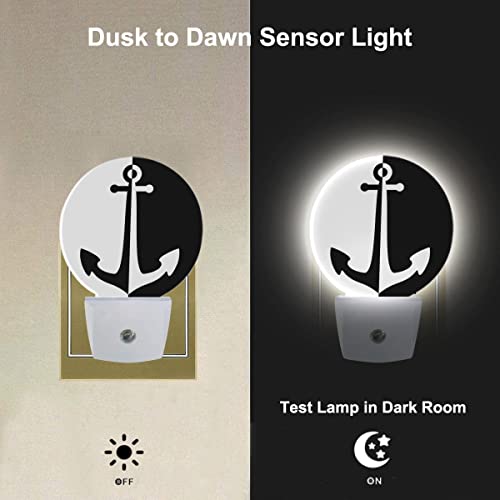 Image of Anchor Night Light Sea Ocean Nautical Anchor Black White LED Dusk to Dawn Plug-in Nightlight Auto Sensor for Bedroom Bathroom Hallway Living Room