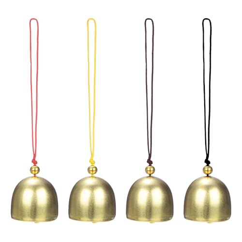 M METERXITY 1-Set Hanging Bells, Small Decorative Bells Wind Chimes Vintage Bell Jingle Bells for Christmas/Home/Window/Door/Garden Decor, Hanging Bell Pendant [Gold, 4 Color Ropes]