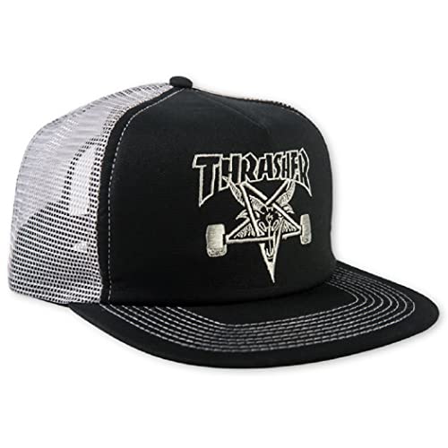Image of Thrasher Embroidered Skategoat Mesh Trucker Snapback Hat, Black /Gray, One Size