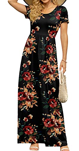 Image of DB MOON Womens 2026 Summer Maxi Dresses Casual Short Sleeve Empire Waist Spring Long Dress with Pockets