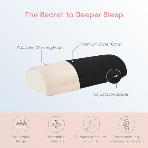 Image of Wakefit Orthopedic Memory Foam Knee Support Pillow for Side Sleepers | Multi-Use Support for Knee, Ankle & Lumbar Hip, Back & Joint Pain Relief | Washable Zip Cover