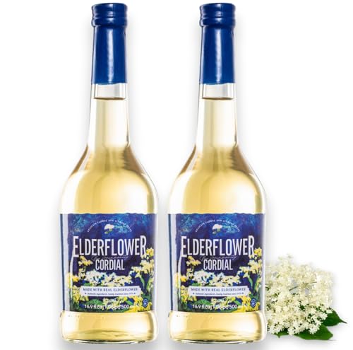 Gourmanity Elderflower Syrup 16.9 Fl Oz 2 Pack, 60% Real Fruit 3 Ingredient Elderflower Cordial, Floral & Fresh Elderberry Flower Syrup [2 x 500ml/16.9 fl oz]
