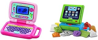LeapFrog 2 in 1 LeapTop Touch Laptop, Pink, Learning Tablet & Count Along Till Educational Interactive Toy Shop With 20-Piece Pretend Play Set, Teaches Numbers, Counting And Colours