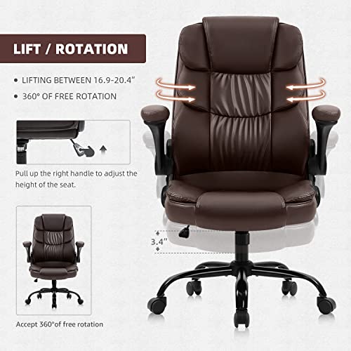 Yamasoro Executive Office Chair,Ergonomic Chair With Lumbar Support,Comfortable Computer Desk Chairs Flip Up Arms And Wheels Swivel Task Chair, Brown #TOP7