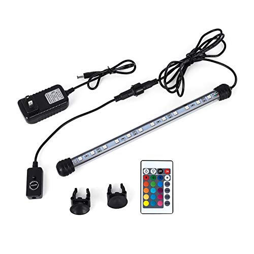 MQ 8 in Submersible LED Aquarium Light, 1.2W Color Changing Fish Tank Light with Remote Control, IP68 Crystal Glass 9 LEDs Lights Bar, for Fish Tank 10-15 inch by MQ - Used condition - US$11.35