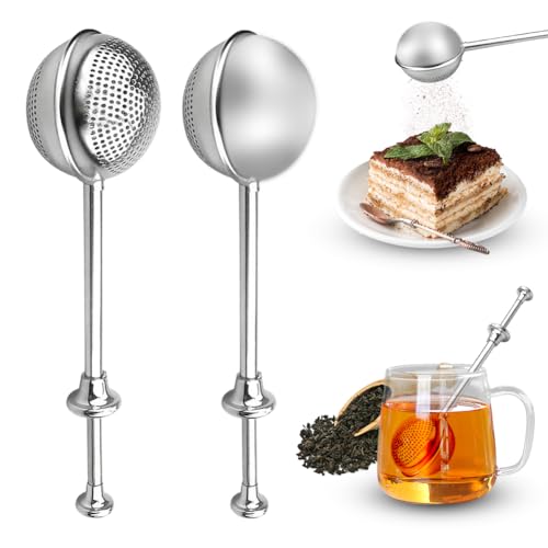 Colino da tè, 2 pezzi, per tè sfuso, con manico telescopico, per tè sfuso, caffè, spezie, zucchero, farina, spezie, cacao in polvere