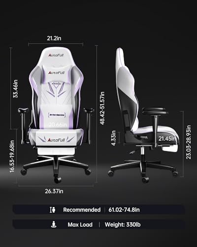 AutoFull C3 Sedia Gaming, Ergonomica Sedia da Gaming con Schienale Regolabile 160°, Supporto Lombare, Poggiapiedi, Pelle PU - Design in Stile Racing, Bianco (Seduta più larga) - Immagine 2