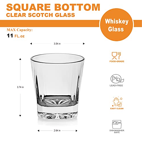 Luxu Whiskey Glasses(Set Of 4)-Square Bottom,11 Oz Clear Scotch Glasses,Old Fashioned Glasses,Unique Bourbon Rock Glasses,Large Bar Glasses,Weight Bottom Tumblers For Cocktails #TOP1