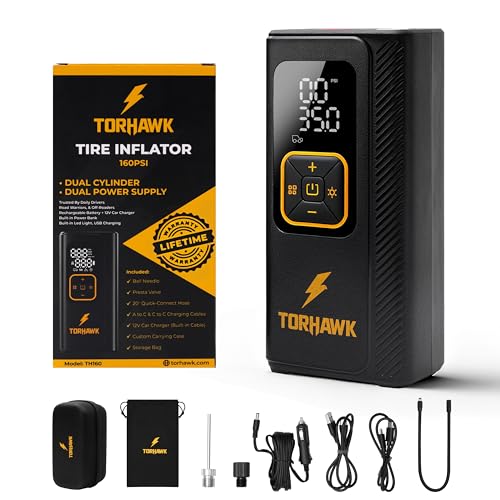 Dual Power Tire Inflator Portable Air Compressor - 5X Faster 160 PSI Cordless Air Pump for Car Tires, Truck, SUV - 7500mAh & 12V DC Powered with Digital Gauge, LED Light & Auto Shut-Off, With Case