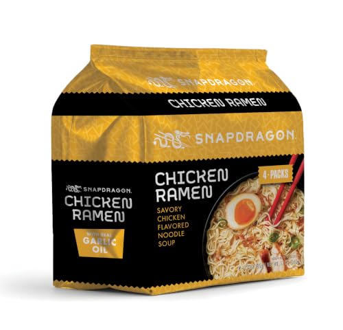 Image of Snapdragon Chicken Ramen Cup Noodles - 4 Pack Instant Ramen Packet with Authentic Wheat Noodles, Soup Flavor Sauce, Vege Pack, and Garlic Flavoring Oil. Microwave or Hot Water, Easy Meal Prep