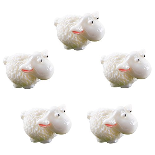Binglinghua 5pcs Kawaii Mini Sheep Animal Figurines for Home and Garden white