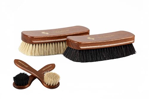 Langer & Messmer kit de brosses à Chaussures en CRIN de Cheval et de chèvre pour l'entretien Professionnel des Chaussures en Cuir Lisse