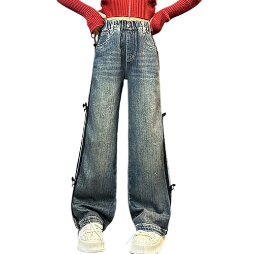 Pantalon de loisirs fille en jean droit pour les sorties d'été
