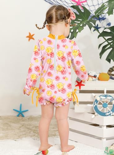 Image of BesserBay Baby Girl Swimsuit UPF 50+ Long Sleeve Zipper Snaps Bottom One Piece Rash Guard 0-36 Months