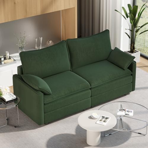 Image of Vesgantti 74 inch Loveseat Sofa for Living Room, Comfy Cloud Couch Deep Seat Chenille Modern 2 Seater Small Sofa with Armrest Pillow, Easy Assembly for Small Spaces, Green