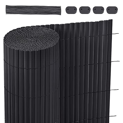 LARMNEE PVC Sichtschutzzaun, 4 x 1 m (L x B), Sichtschutzstreifen, Balkonverkleidung, Sichtschutzmatte, Gartenzaun, mit kabelbinder und verstärkten Lamellen, Garten, Outdoor, Dunkelgrau EGY104LB02 Cover