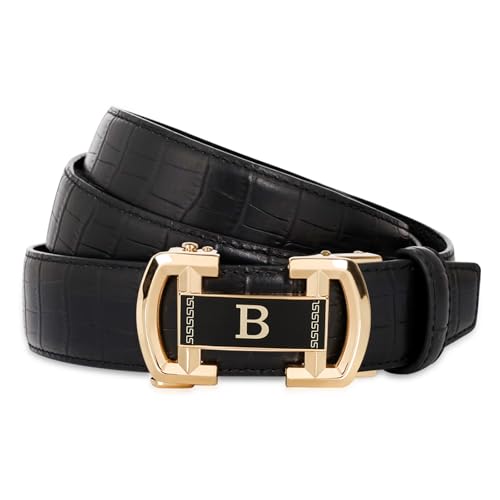 Image of Aurolran Men&Womens Leather Dress Belt Business Automatic Buckle Belt Color-Black Silver Gold