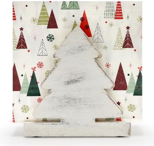 Christmas Tree Utensil Holder – Ceramic Holiday Kitchen Decor For Farmhouse Style, 6.3 Inch Red Christmas Design