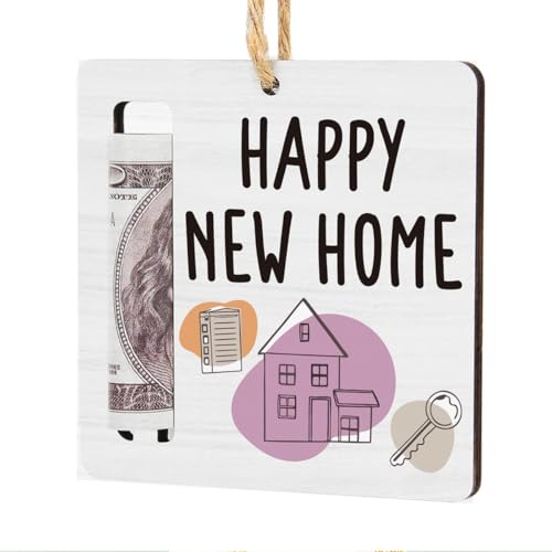 WINGTECA Happy New Home Money Holder for Cash Gift Housewarming Money Gift Ideas for Homeowners Hostess Neighbor Christmas Easter House Warming Gifts Wooden Cash Holder Ornament for Party Decorations