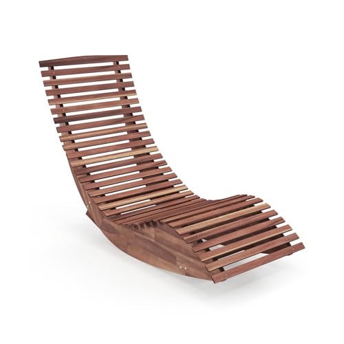 GOPLUS Transat à Bascule en Bois d'Acacia, Chaise Longue à Bascule Ergonomique, Bain de Soleil Jardin Exterieur Design pour Terrasse Cour Piscine, Charge...