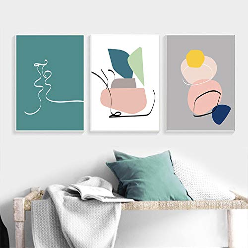 Toile géométrique salon : affiche scandinave moderne 3 pièces 50x70 cm - 2