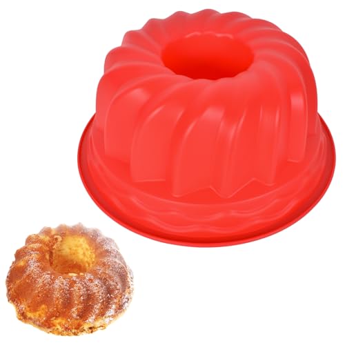 Gugelhupfform, 23cm Silikon Backform Gugelhupf, Gugelhupf Backform Beschichtet, Geriffelte Tube Kuchenform, Kuchenbackformen Silikon, Antihaft, Temperaturbeständig, zum Backen Für Kuchen (Rot)
