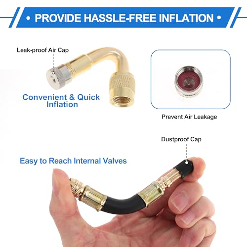 Image of Motoforti 1set 45 Degree Copper Tire Valve Extension with Flexible Plastic 100mm Tyre Valve Inflation Adapter for Car Motorcycle RV Truck Bike