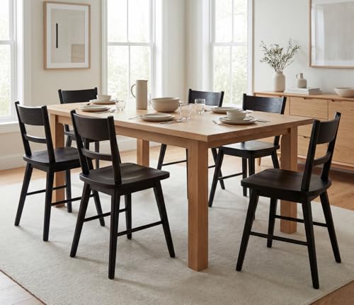 CIMOTA Black Dining Chairs Set of 6, Farmhouse Wood Dining Chairs Ladder Back Kitchen Chairs, Windsor Dining Chairs for Kitchen and Dining Room, Black