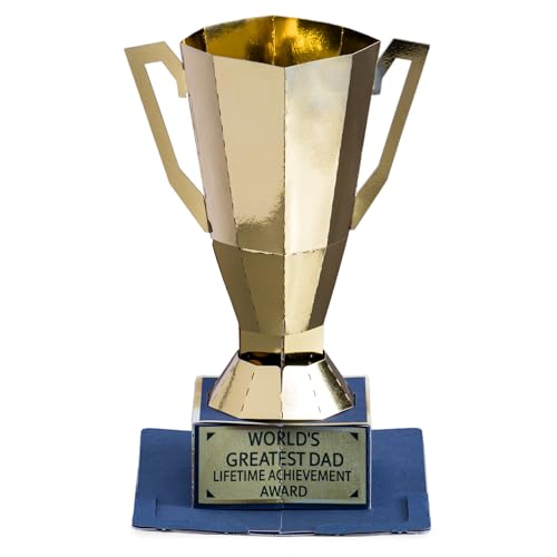 Paper Love 3D Fathers Day Pop Up Card with Greatest Dad Trophy Keepsake For Dad Husband Son Anyone - Oversized 10 x 7 Cards - Includes Envelope and Note