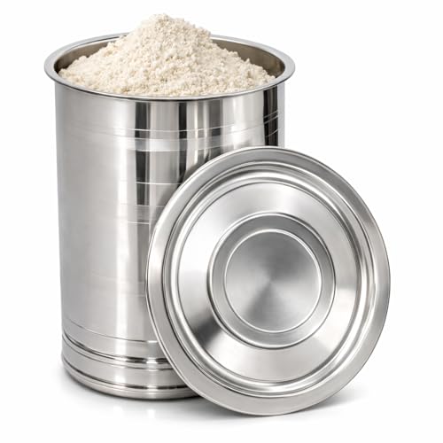 Image of ODAR Stainless Steel Atta Tanki with Lid - Heavy Duty Flour Storage Container | Atta Drum /Pawali /Box | Rust Proof Kitchen Storage (Medium)