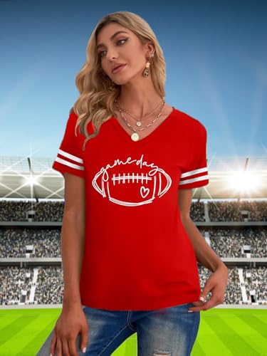 Football Shirts for Women: Game Day Tshirt Football Season Graphic Tee Sunday Funday Short Sleeve V Neck Top3