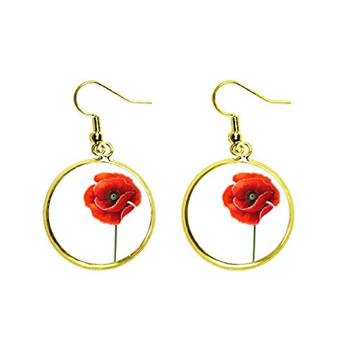 Pendientes de amapola roja con gota dorada joyería elegante para mujer