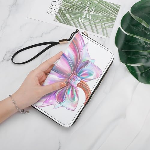 Pumpkin Holographic Pink PU Leather Clutch Long Bifold Wallet, Coin Purse Credit Pass Case, Durable Card-Holder Money Storage for Women Men4