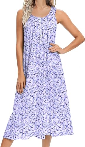 Ekouaer Damen Nachthemd Ärmellos Lila Blume Chemise Nachtwäsche Sexy Lose Negligee U-Ausschnitt Sleepshirt Soft Pijamas Schlafkleid M