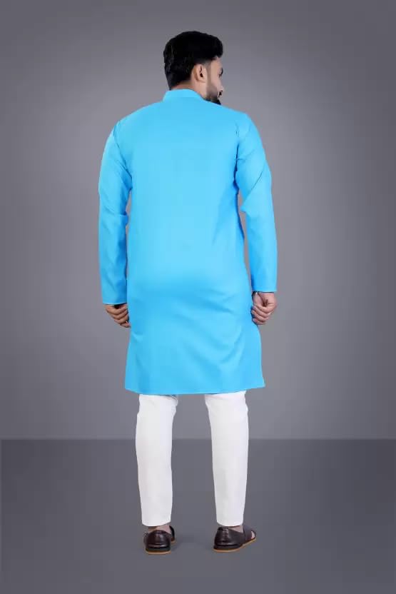 Image of weltpocket Men's Cotton Blend Solid Straight Kurta Pyjama (XX-Large, Sky)