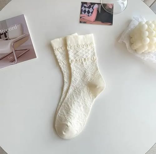 Opa! 4 Pairs Ivory White Cute Socks, Women's Lace Ruffles Ankle Casual Sock, Cottagecore Breathable Mid Tube Socks, Floral Crew Socks3