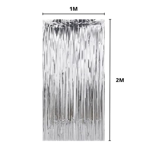 Kit Festa Decoração 2 Cortinas Metalizadas Glitter e 9 Balões Látex e Coração Metalizado Festa Decor