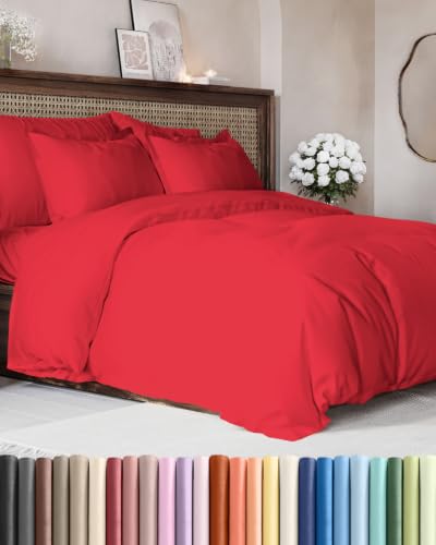 Image of Duvet Cover Queen Size - Extra Soft 3 Piece with Zipper Closure - Red