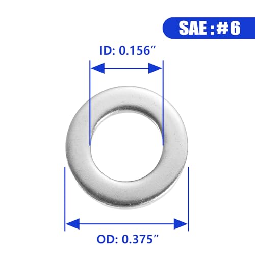 Image of #6 x 0.375 OD Flat Washer, 18-8 (304) Stainless Steel Washers Flat, 100PCS