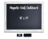 Better Office Products Magnetic Wall Chalkboard, Large Size 18' x 24', Rustic Wood Frame, Chalkboard Sign, Vertical or Horizontal Wall Mount, Includes Chalk and Eraser,(Whitewash)