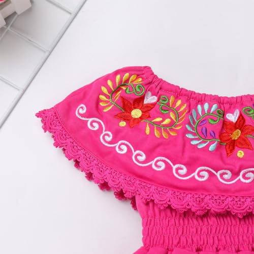 IKADEX Kids Baby Girls Mexican Dress Off Shoulder Floral Embroidered Party Cinco de Mayo Dresses2